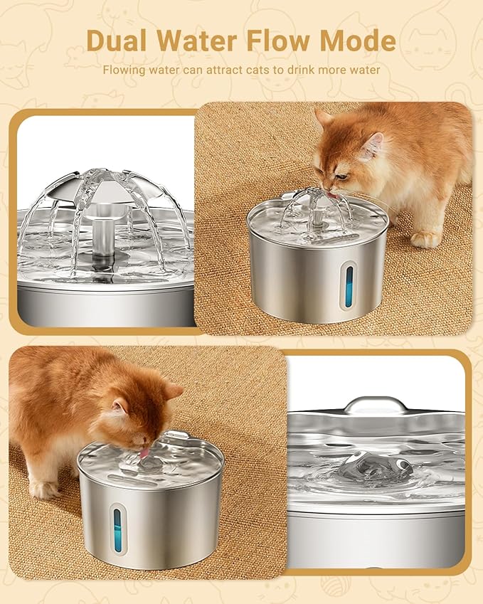 Cat Water Fountain Stainless Steel - 74oz/2.2L Corded Pet Water Dispenser - Image 3