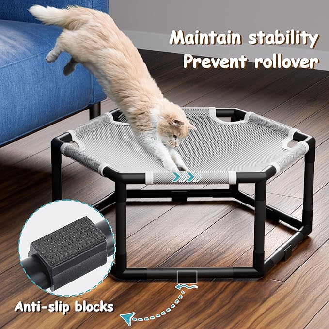 Tresbro Elevated Cat Hammock Bed, Hexagon Raised Cat Swing Bed - Image 4