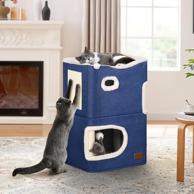 YITAHOME 2-Tier Cat House, Indoor Cat Cave Bed Playhouse, Cat Tunnels - Image 2