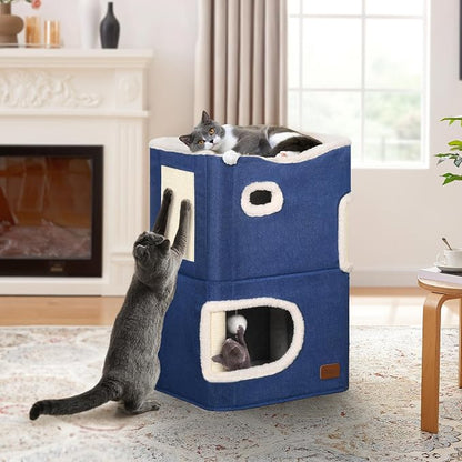 YITAHOME 2-Tier Cat House, Indoor Cat Cave Bed Playhouse, Cat Tunnels - Image 2