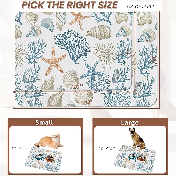 Starfish Dog Food Mat for Floors, Coral Shell Ocean Absorbent Quick-Dry Pet - Image 2