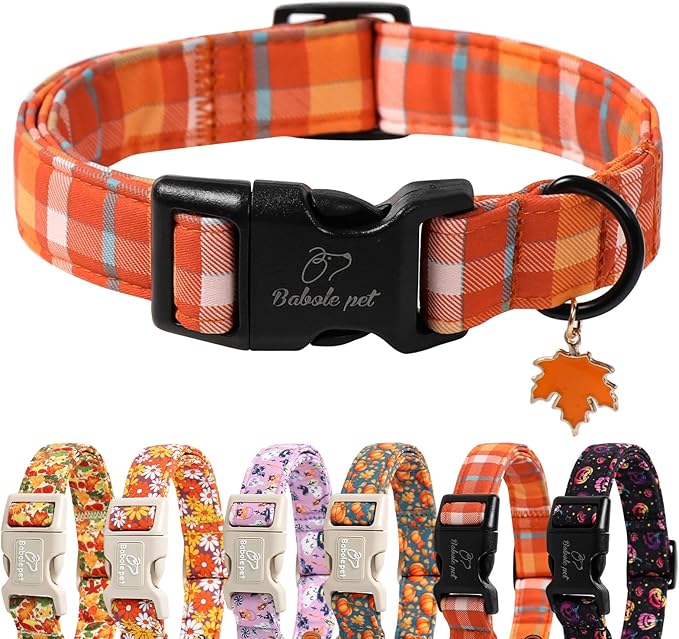 Fall Dog Collar Cute Orange Plaid Puppy Collar by Babolepet