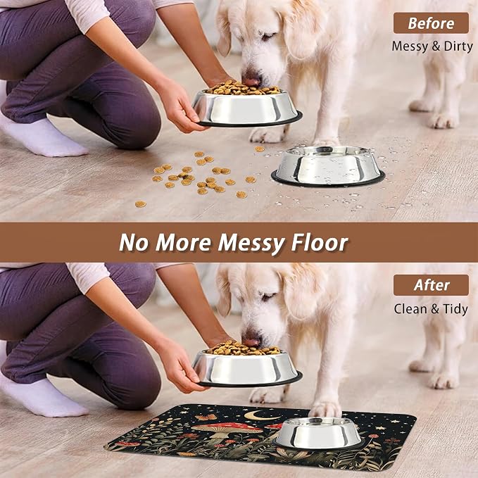 Red Mushrooms Pet Feeding Mat, Wildflower Plant Butterfly Absorbent Quick-Dry - Image 5