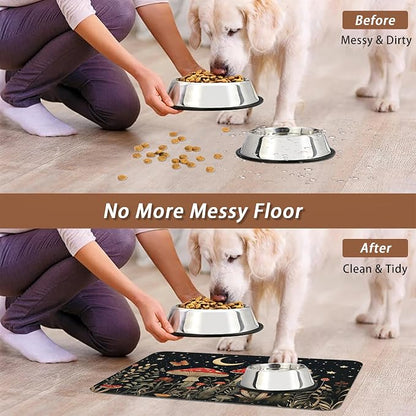 Red Mushrooms Pet Feeding Mat, Wildflower Plant Butterfly Absorbent Quick-Dry - Image 5