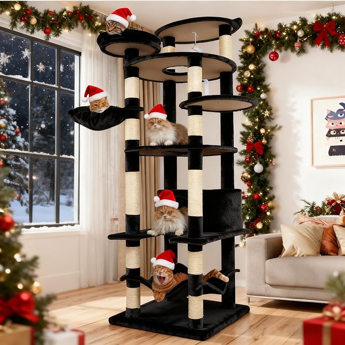 78.8" Large Cat Tree Tower for Indoor Kitties, Sisal Scratching Posts, Hammock - Image 8