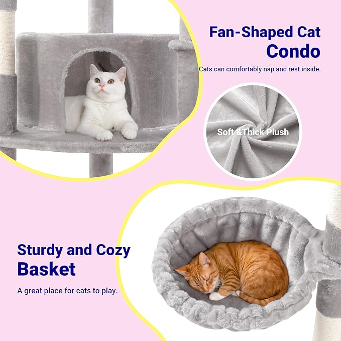 Allewie 73in Fan-Shaped Space-Saving Corner Cat Tower/Multi-Level Tall Cat Tree - Image 6