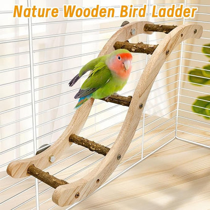 Hamiledyi Nature Wooden Bird Ladder Pet Parrots Climb Bridge Exercise Stands - Image 2