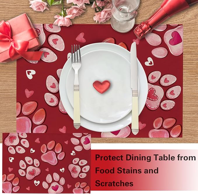 Valentines Day Dog Cat Paw Prints Placemats Set of 4, Anniversary Wedding Home - Image 5