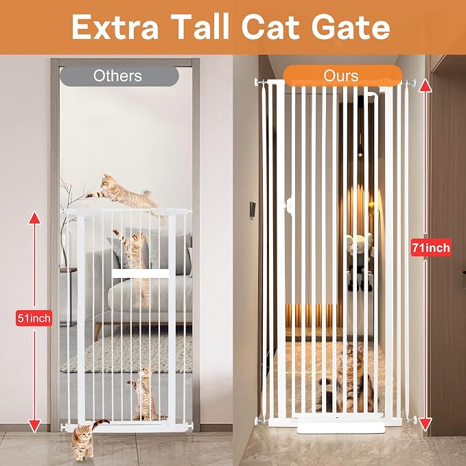71“ Extra Tall Cat Gate for Doorway: 37.4-41.3” Wide Pet Gate, Auto Close/One - Image 4