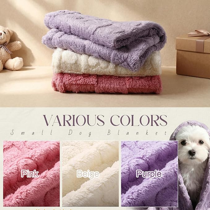 Tegeme 3 Pcs Small Dog Blanket 280 GSM Washable Pet Bed Cover Soft Fluffy Puppy - Image 3