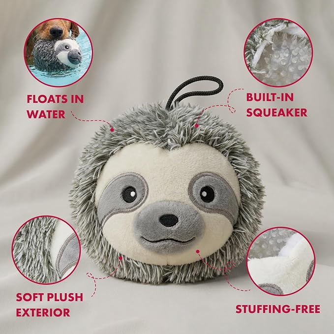Pet Lou 4 Inch EZ Squeaky Sloth Ball Dog Plush Toy, Stuffing-Free Soft Plush - Image 2