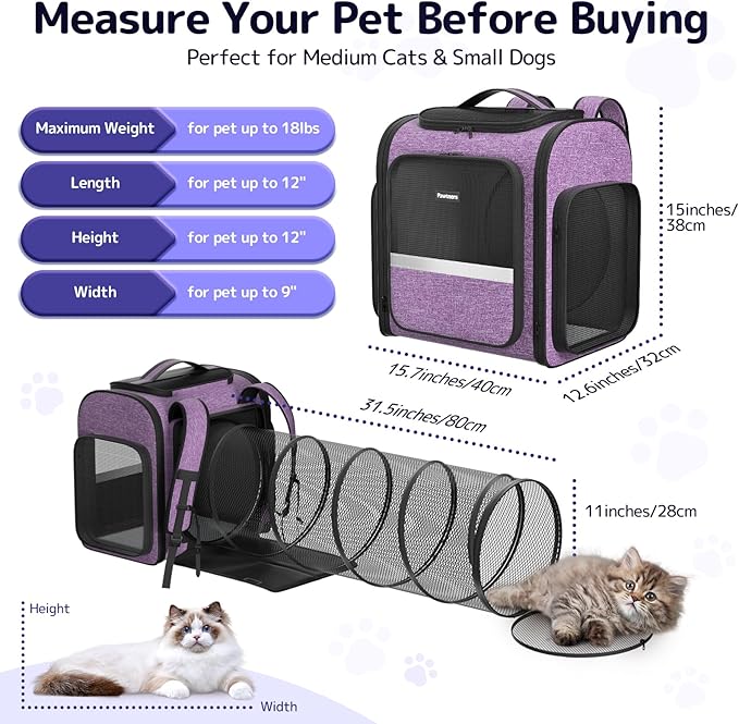 Cat Backpack Carrier with Detachable Play Tunnel, 2 in 1 Cat Tunnel Backpack - Image 4