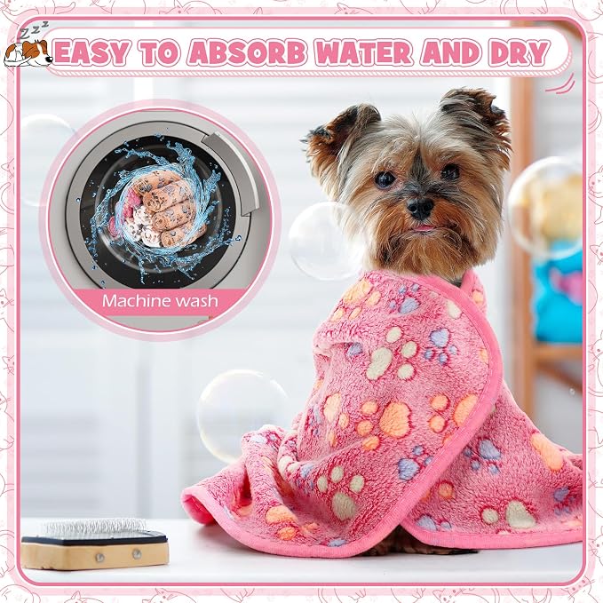Tegeme 12 Pcs Pet Blankets Soft Fluffy Fleece Dog Cat Warm Paw Print Pattern - Image 5
