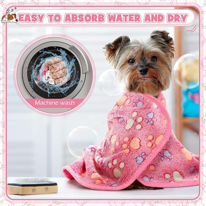 Tegeme 12 Pcs Pet Blankets Soft Fluffy Fleece Dog Cat Warm Paw Print Pattern - Image 5