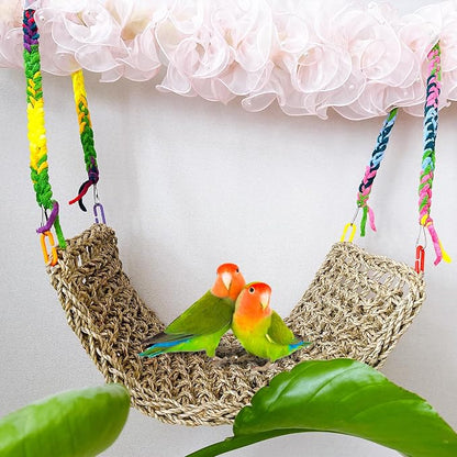 2Pcs Bird Seagrass Mat 20.5×8'' Natural Grass Woven Net Hammock Hanging on Cage - Image 4