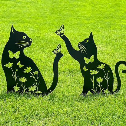 Metal Cat Garden Decor for Outside, Rust Proof Steel Kitten Decor for Kitty by Doesen