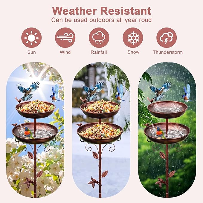 Metal Bird Bath for Outside, 2-in-1 Birdfeeder and Bath, 42 Inch Tall Stand - Image 3