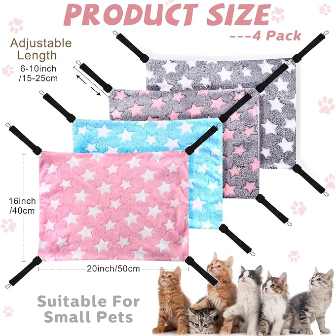 Geelin 4 Pcs Cat Hammock for Cage Hanging Soft Pet Hammock Bed - Image 2