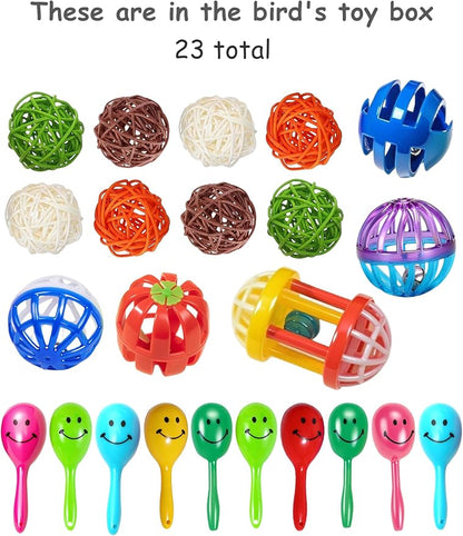 23-Pack Bird Toys for Parrots – Natural Rattan & Plastic Bell Balls – Safe - Image 3