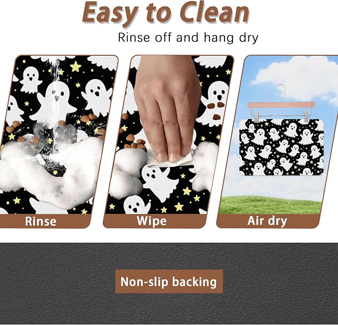 Halloween Pet Feeding Mat, Ghosts Absorbent Quick-Dry Cat Dog Food and Water - Image 4