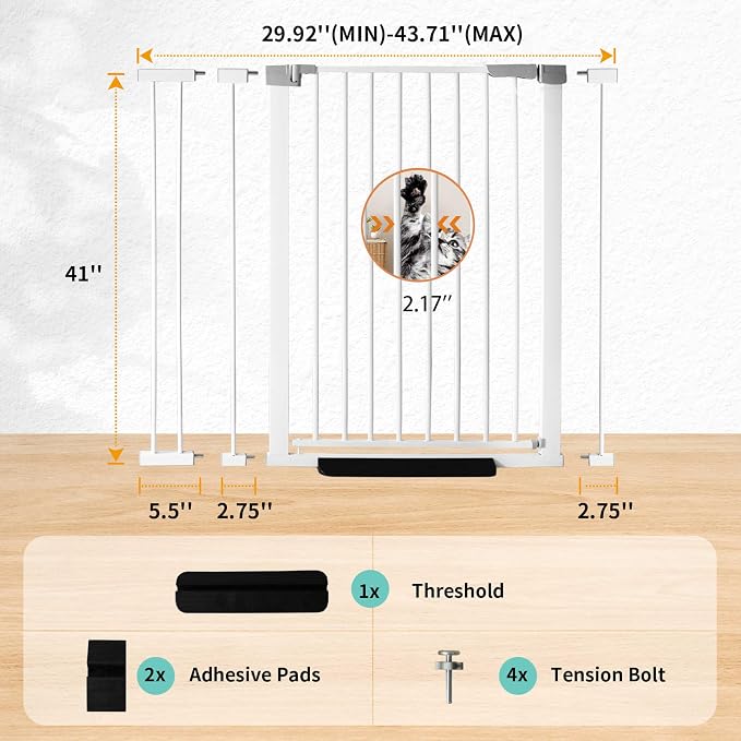 41" Tall Safety Pet Gate, Adjustable 29.92"-43.71" Wide, No Drilling Pressure - Image 2