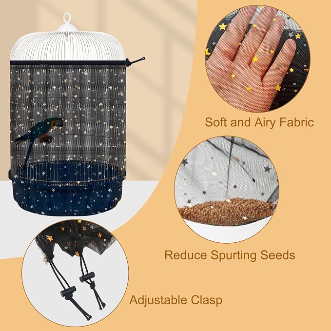 Bird Cage Seed Catcher, 45-90'' Adjustable Bird Cage Cover, Universal Nylon - Image 3