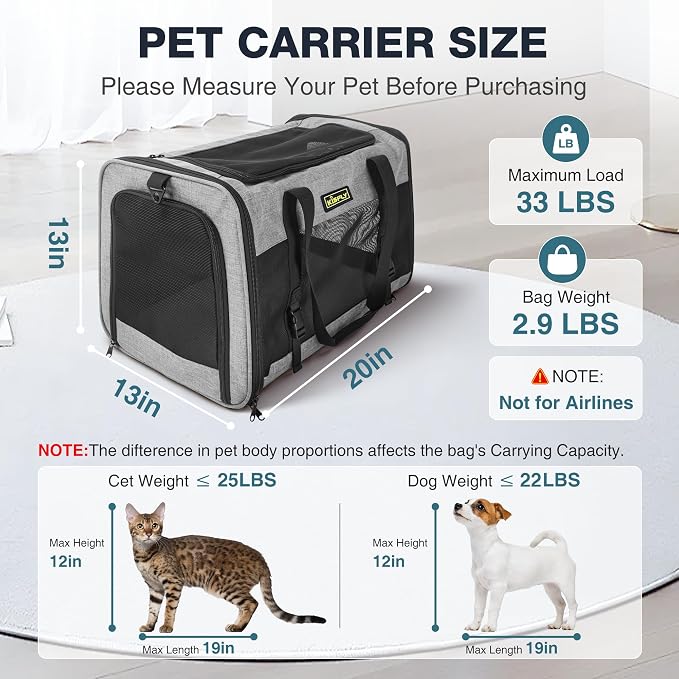 Cat Carrier for 2 Cats/Kitten, Pet Carrier for Cat, Small Dog & Bunny, Foldable - Image 3