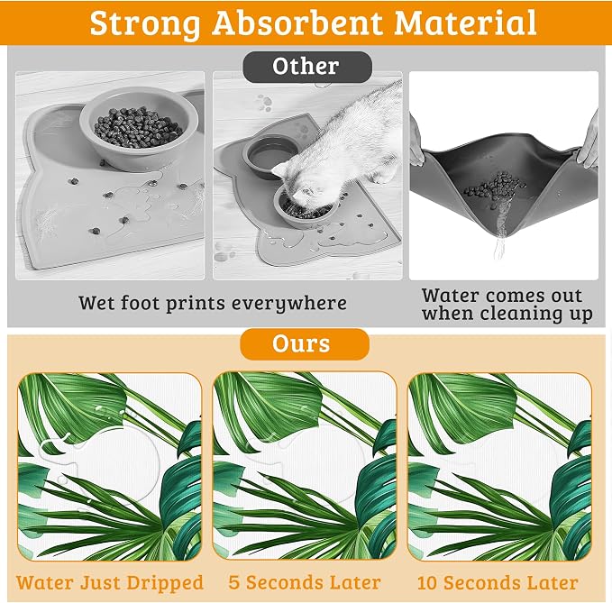 Dog Bowl Mat, Leaves Pet Feeding Mat - Image 3