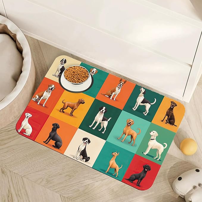 Cute Dog Cat Food Mat, Absorbent Pet Feeding Mat by Unknown