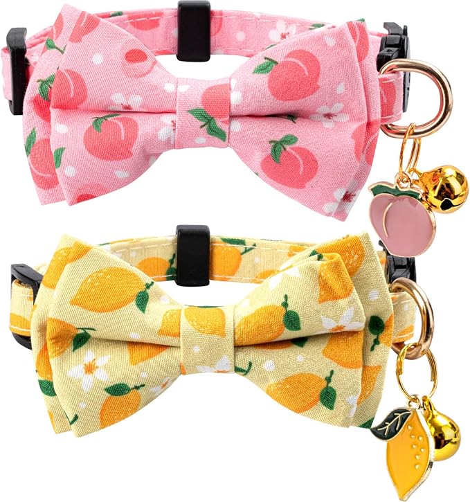 2 Pack Cotton Cat Collar with Bow Tie and Bell by Gelwoo