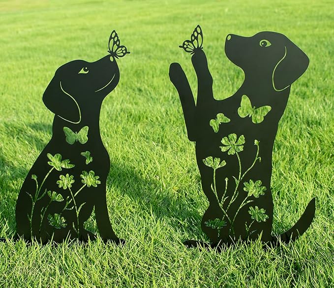 Metal Dog Garden Decor for Outside, Dog Yard Art, Weather Resistant Steel Dog by Doesen