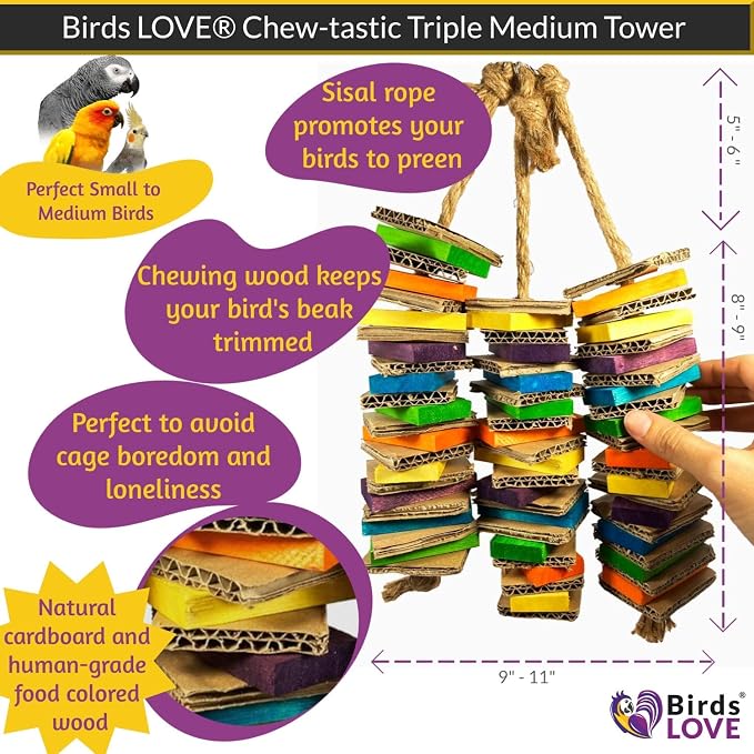 Birds LOVE Chew-Tastic Triple Tower of Shredded Fun Medium Bird Toy - Image 4