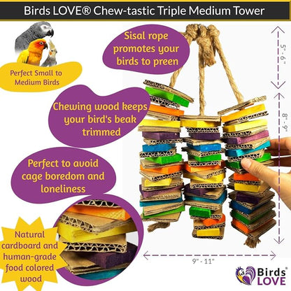 Birds LOVE Chew-Tastic Triple Tower of Shredded Fun Medium Bird Toy - Image 4