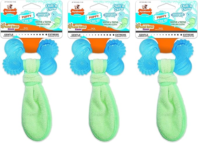 Nylabone 3 Pack of Chill 'n Chew Puppy Teething Toys, Allergen-Free Peanut by Nylabone