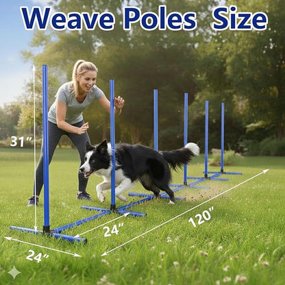 6 Weave Poles & 2 Hurdle Dog Agility Set, Indoor & Outdoor Training Equipment - Image 3
