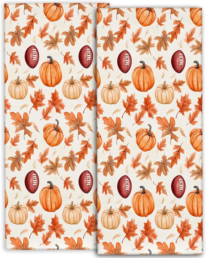 Autumn Pumpkin and Football Hand Towels by amepay