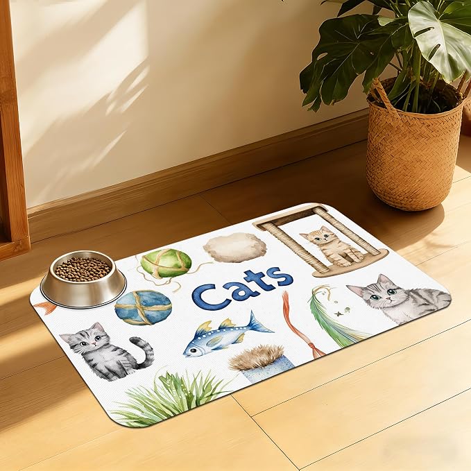 Cat Fun Pet Feeding Mat, Absorbent Bowl Pad by QSOQSO