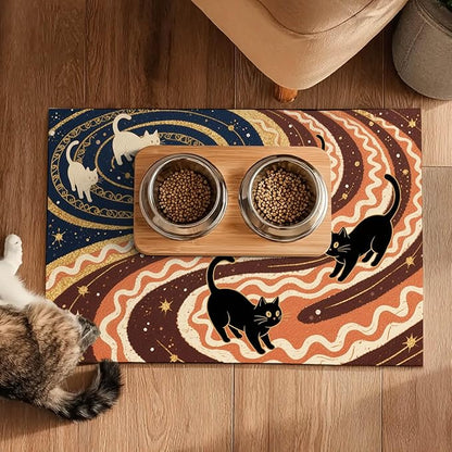 Pet Feedings Mats 20x12 inch Black Cat Design Pet Bowl Placemat Non Slip Mat - Image 5