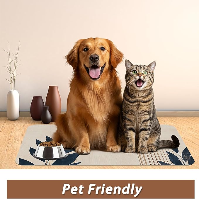 Sun Boho Leaf Dog Cat Food Mat, Absorbent Pet Feeding Mat - Image 6