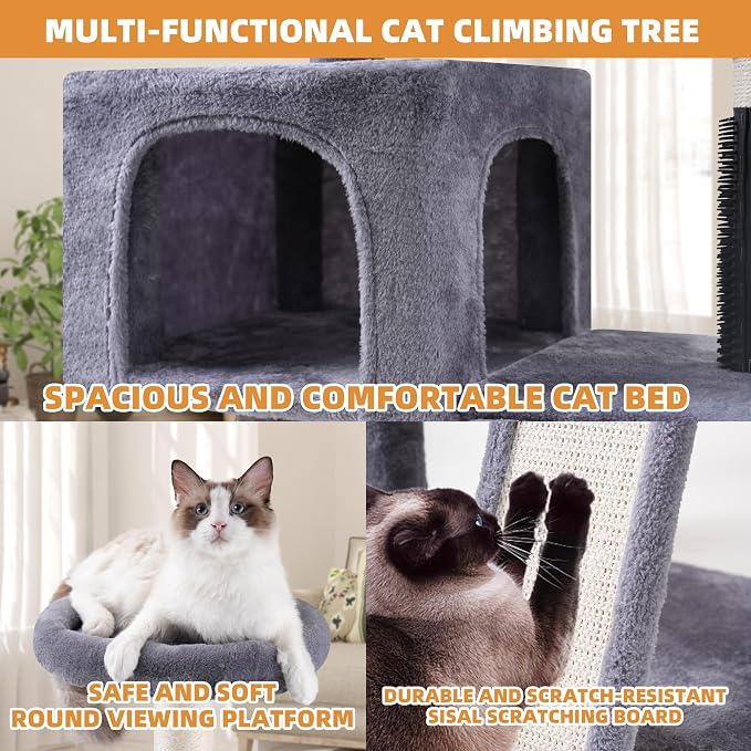 ROYPET Cat Tree with Cat Condo and Two Hammocks, Cat Tower with Scratching - Image 7