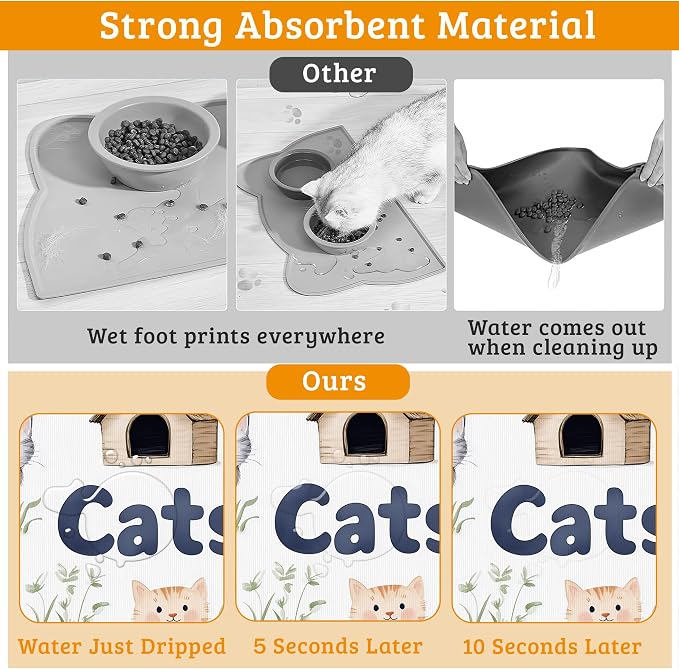 Cats Dog Food Mat, Cute Fun Absorbent Pet Feeding Mat - Image 3