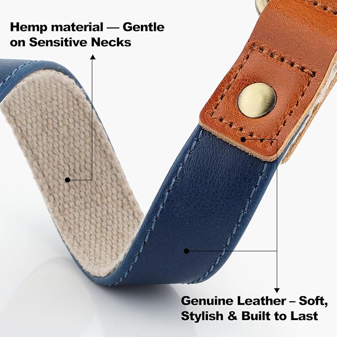 Plutus Pet Genuine Leather & Hemp Dog Collar – Adjustable Heavy Duty Pet Collar - Image 2