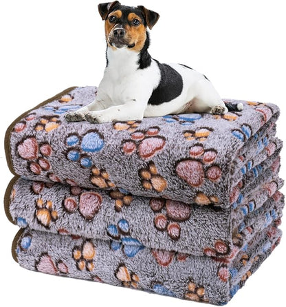 Dono 1 Pack 3 Dog Blankets for Small Dogs, Soft Fluffy Paw Print Pattern Fleece by Dono