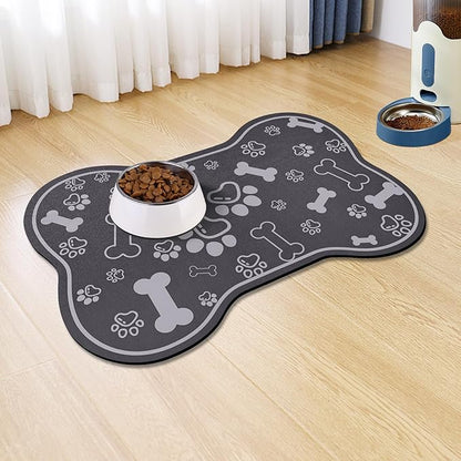 Dog Cat Food Mat, Rapid Absorbent Pet Feeding Mat, Bone Shaped Dog Placemat by VoanosHome