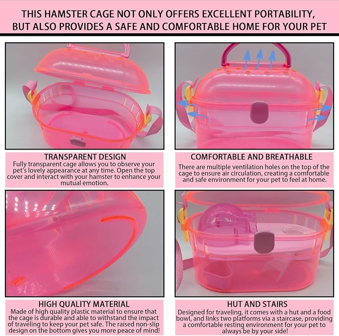 kathson Portable Hamster Cage Dwarf Hamster Carry Case Syrian Hamster Carry - Image 3