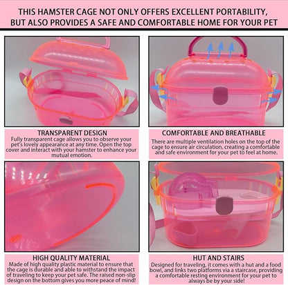 kathson Portable Hamster Cage Dwarf Hamster Carry Case Syrian Hamster Carry - Image 3