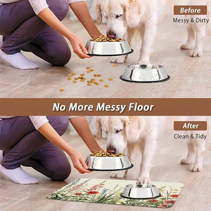 Vintage Flower Botanical Garden Dog Cat Food Mat, Absorbent Pet Feeding Mat - Image 5