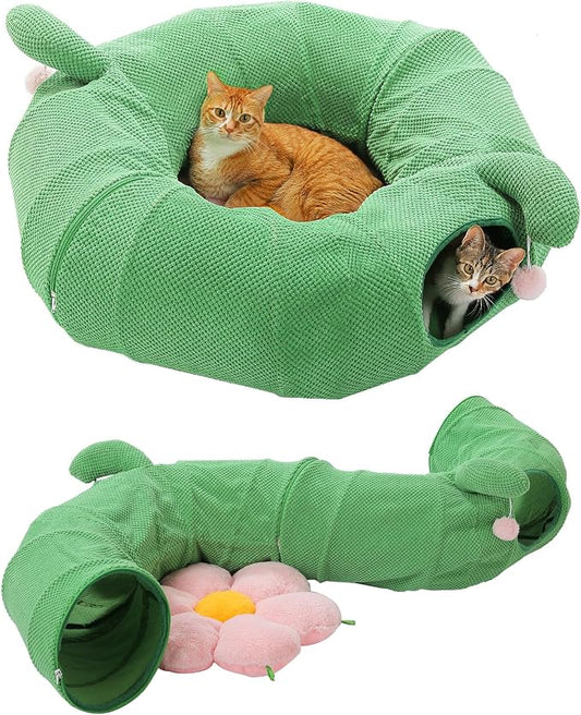 PEQULTI Cat Tunnel with Bed for Indoor Cats, Cat Play Donut Tunnel with by PEQULTI