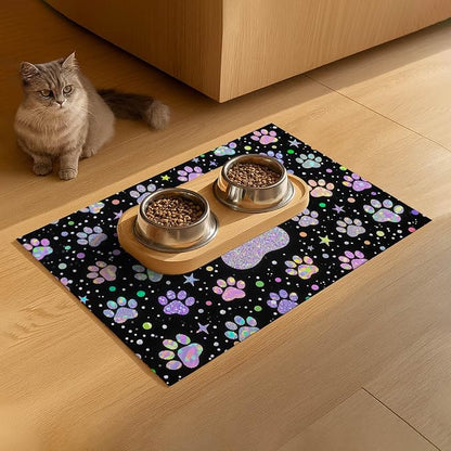 Pet Feeding Mat 24x16 inch Glitter Paw Print Pet Bowl Placemat Non Slip Floor - Image 9