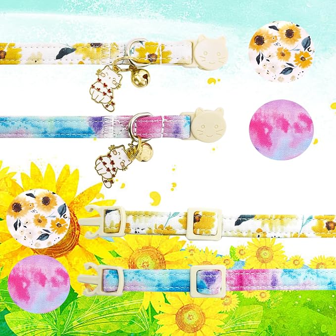 Elegant little tail 2 Pack Cat Collar- Sunflower Print Cotton Breakaway Cat - Image 3